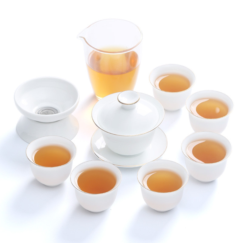 大润窑(DA RUN YAO) 茶具 秀美标致(描金三才盖碗10件套)