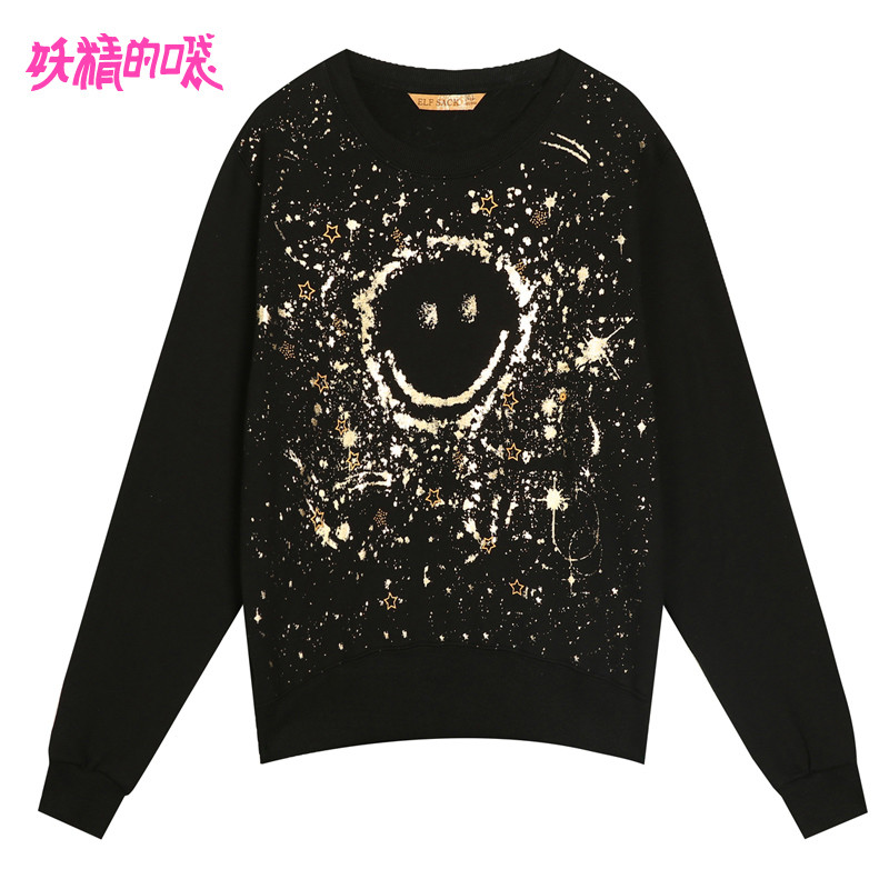 妖精的口袋二丁目微笑冬季时尚休闲套头卫衣_1 M 夜色黑