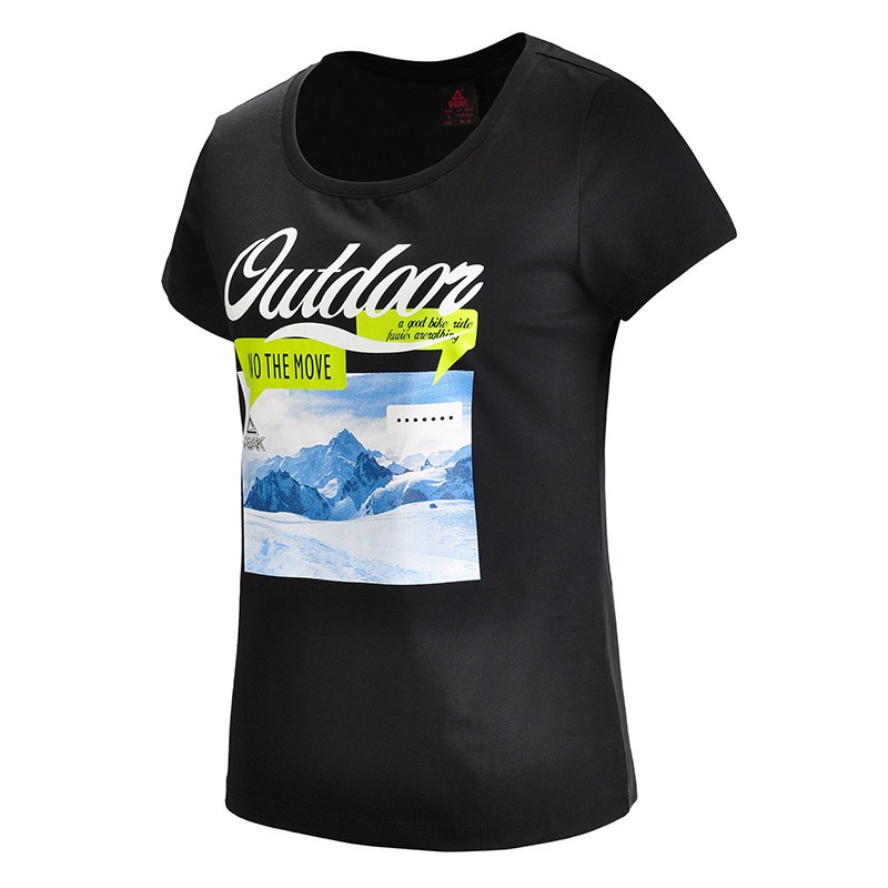 匹克（PEAK）女子户外训练T恤2018时尚圆领短袖排汗秋季半袖透气 L/165 黑色