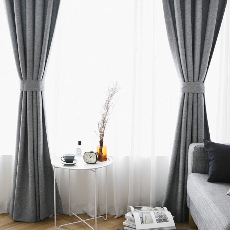 北欧现代简约纯色棉麻风格窗帘成品定制客厅卧室飘窗窗帘遮光布_2_9_5 浅灰色 2.5宽*2.7高一片【打孔】