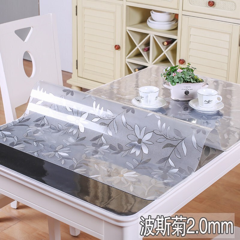 软玻璃PVC透明胶垫桌布防水防烫防油免洗餐桌垫水晶板塑料茶几垫_6 70*120cm 波斯菊2.0