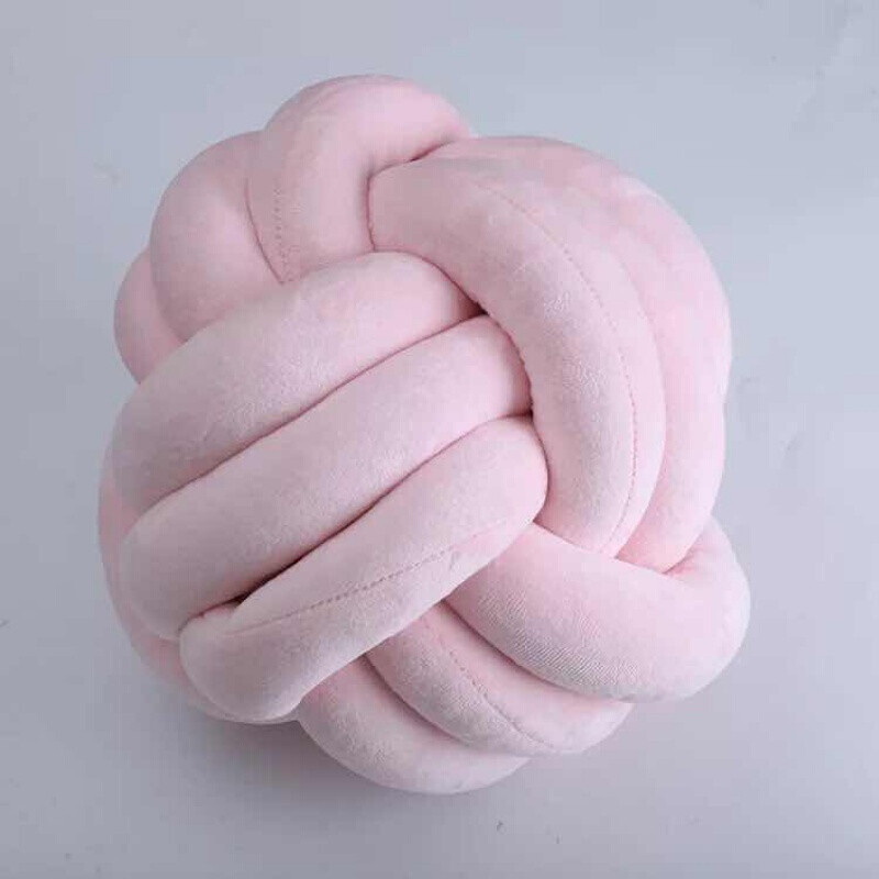 Knot球打结抱枕沙枕手枕创意北欧线球抱枕靠枕球形编织_1 小号直径 3股粉色