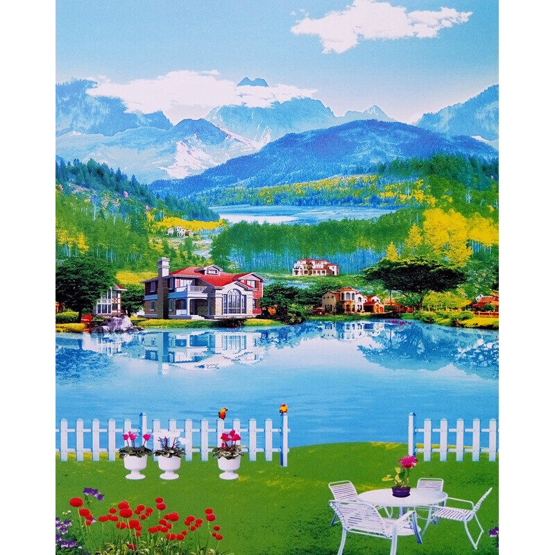 风景窗帘卷帘加厚全遮光拉链式窗户升降手动卧室家用防晒手拉防水_8 默认尺寸 世外别墅