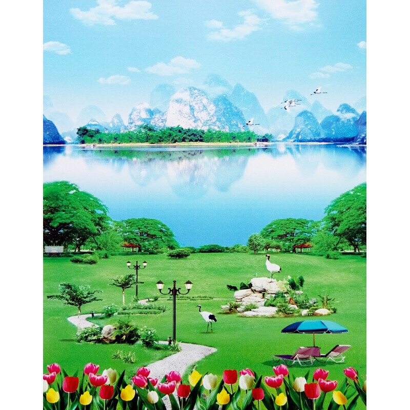 风景窗帘卷帘加厚全遮光拉链式窗户升降手动卧室家用防晒手拉防水_8 默认尺寸 郊外美景