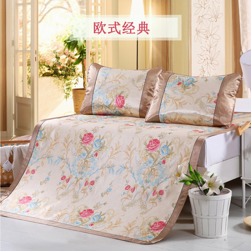 冰丝席三件套1.8m床夏季凉席1.5折叠双人夏天空软席子_1 1.8m(6英尺)床 欧式经典