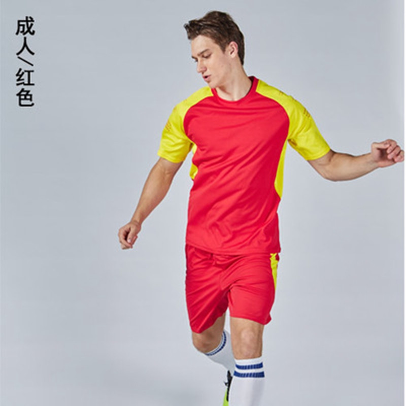 新款儿童足球服套装男女定制短袖足球训练班服小孩学生球衣队服夏_2_5 XS 成人红色
