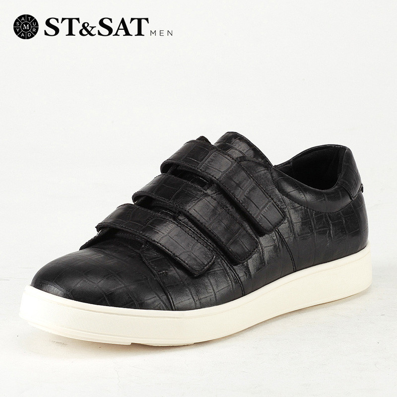星期六(ST&SAT)男鞋石头纹牛皮革圆头平底休闲皮鞋SS53128764 黑色 43码