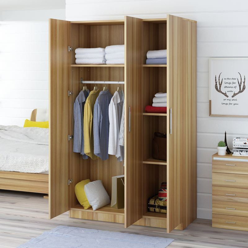 中伟(zhongwei)三门更衣柜简易衣柜木质更衣柜浅胡桃色1200*500*1800