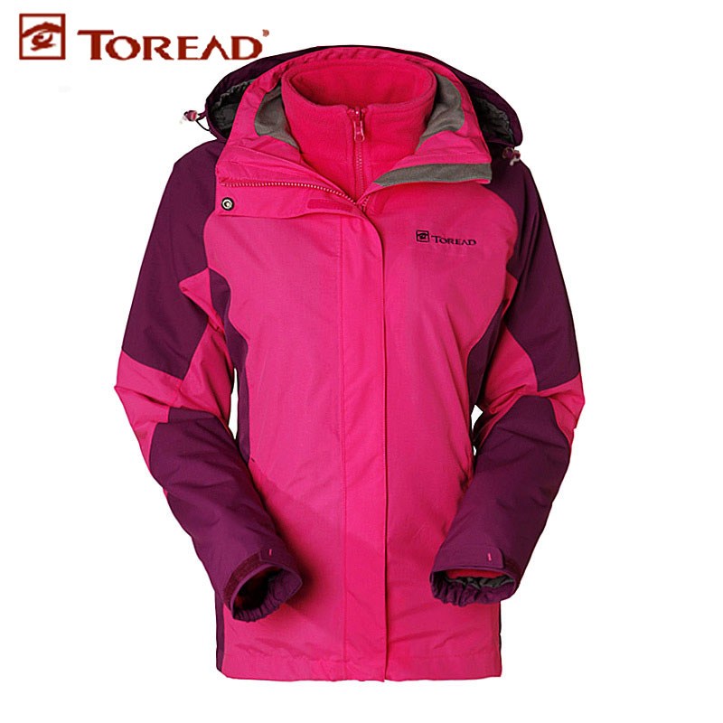 探路者秋冬女子户外三合一套绒冲锋衣防风保暖两件套冲锋衣 S TAWB92606-2蔷薇红女