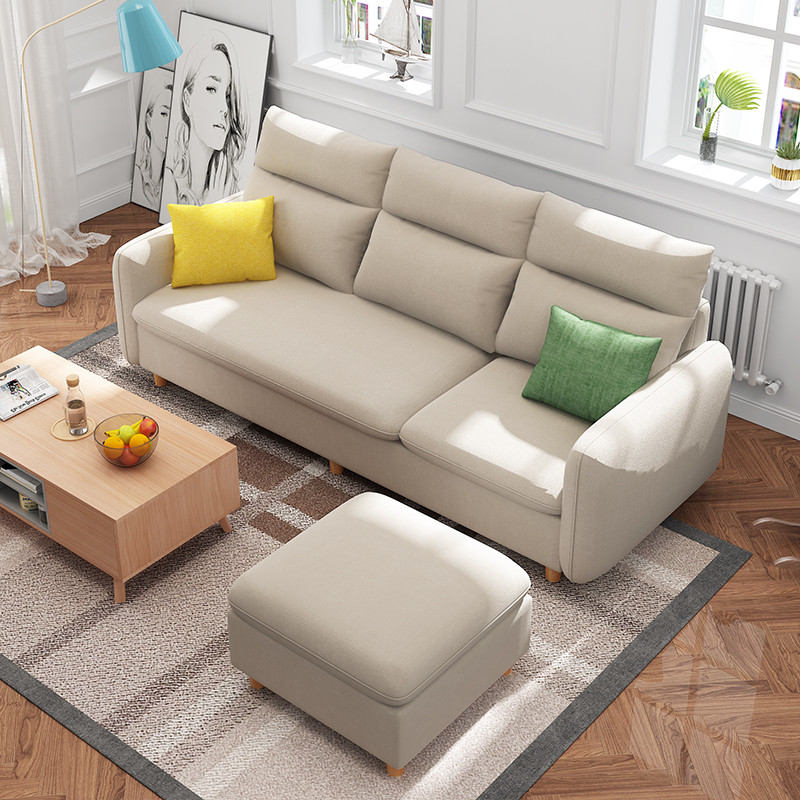 A家家具沙发ADS-033 【米黄色】三人位+脚踏