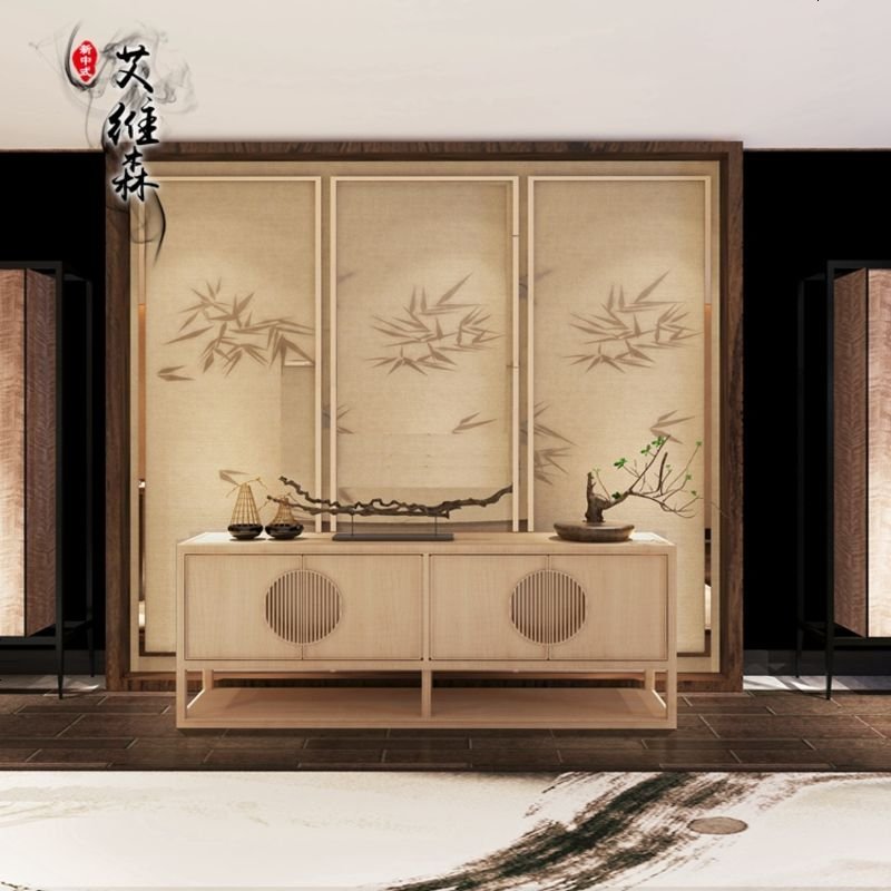 新中式实木电视柜民宿简约矮柜样板房禅意仿古地柜客厅家具定制_726_723 整装_电视柜