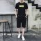 男士运动套装夏季跑步健身运动衣服装宽松休闲短袖T恤短裤两件套_3 3XL 933黑色