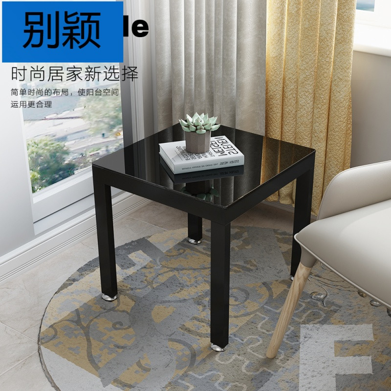 别颖简约现代茶几小户型客厅餐桌创意沙边角几两用卧室迷你小方桌子 60*60*60高（黑架+黑玻）