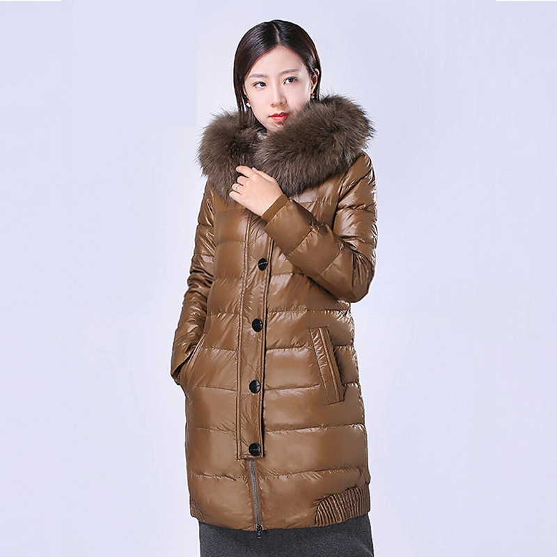 千仞岗秋冬季羽绒服女韩版修身貉子毛大毛领连帽保暖羽绒服保暖外套1737 170/L 009深咖