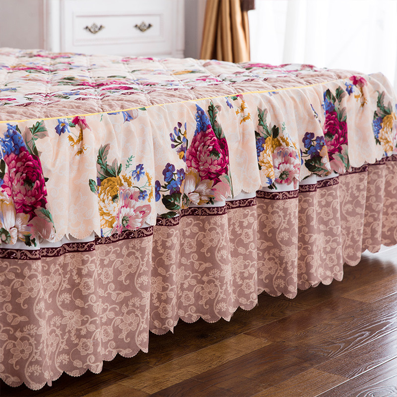 韩版床裙式四件套加厚夹棉床罩磨毛4件套床套被套1.8米2.0米床_4_9 金銮花开