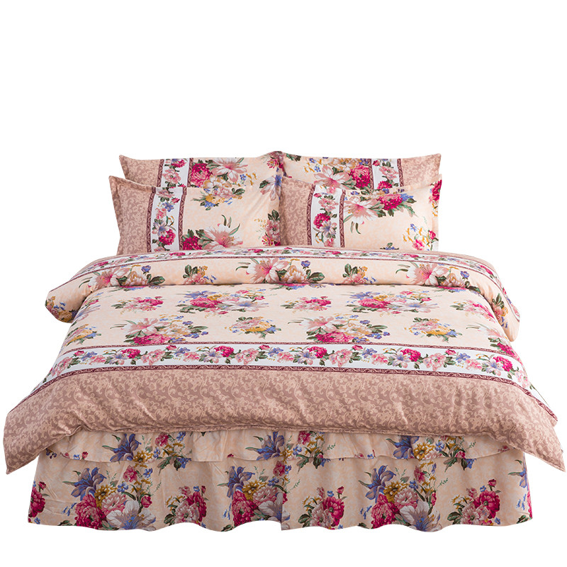 韩版床裙式四件套加厚夹棉床罩磨毛4件套床套被套1.8米2.0米床_4_9 妩媚花王