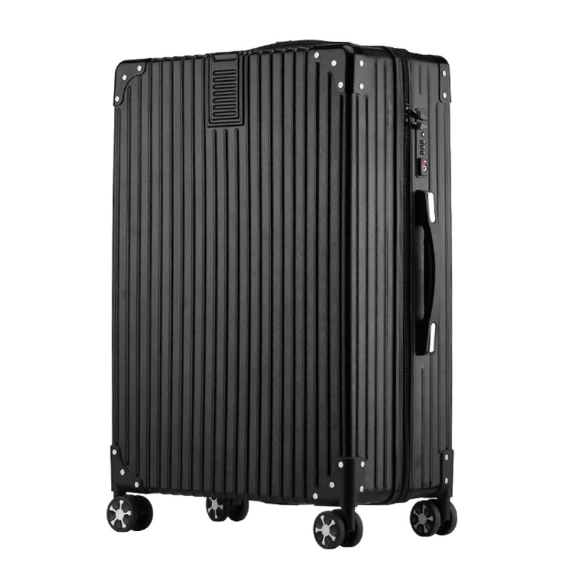 2018年新款经典竖条纹包角拉链加固铆钉旅行箱万向轮拉杆箱密码行李箱登机箱26寸行李箱SNCQ1810-26 26寸 黑色