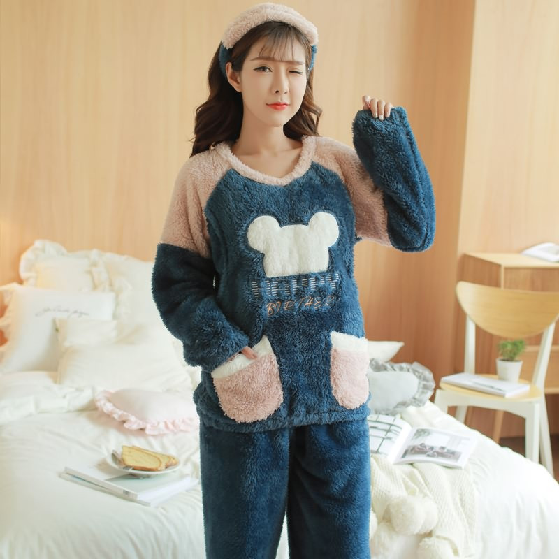 爱心鼠(Aixinshu) 长袖月子服睡衣居家服女士秋冬季孕妇装长毛绒坐月子哺乳保暖喂奶衣套装6903 L码 2号款