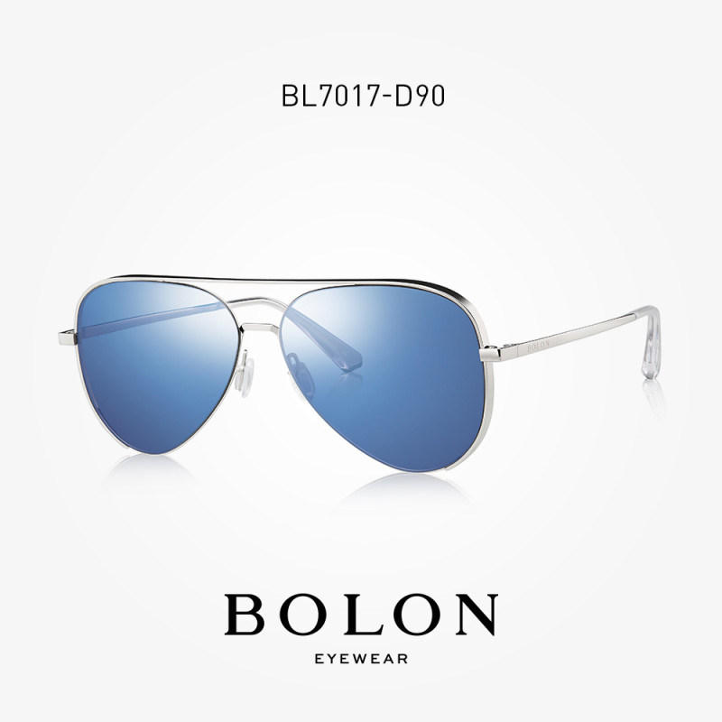 BOLON暴龙2018新款金属复古镜框太阳镜通用墨镜BL7017王俊凯同款 D90银蓝色