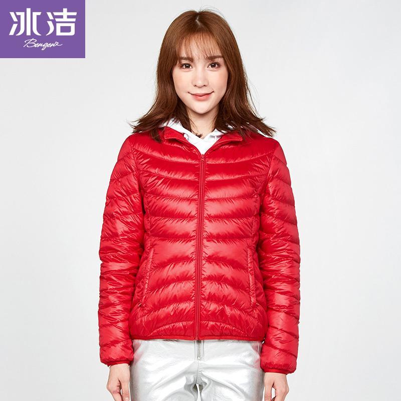冰洁(BENGEN)女士冬季常规款韩版冬季羽绒服修身小高领纯色百搭羽绒服女士_1 165/M 绯红1159