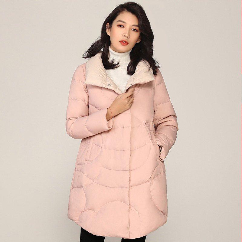 冰洁女款时尚羽绒服女2018新款中长款宽松个性鸭绒外套_1 170/92A 黛粉色1202