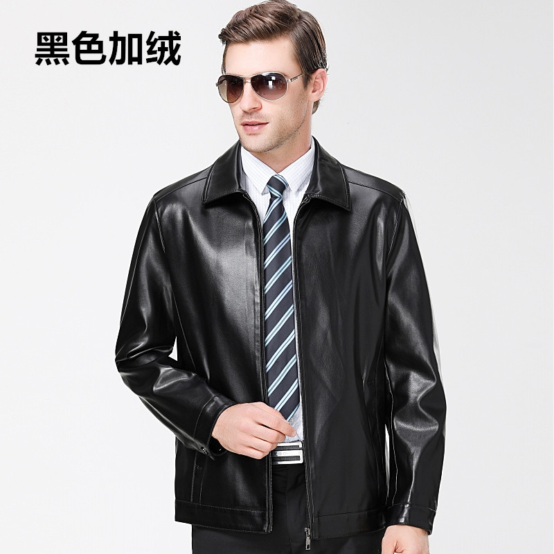 正品男装正品海宁真皮皮衣男士皮夹克绵羊皮立领时尚休闲款中年真皮外套男官方旗舰店特卖特卖 175/88A 8866黑色加绒