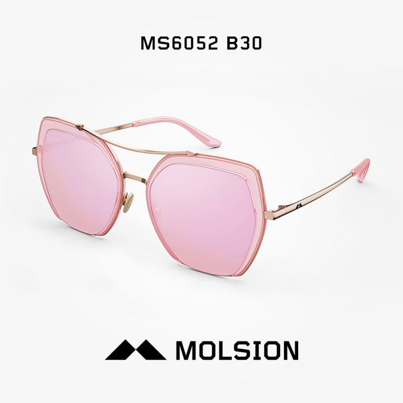 MOLSION陌森墨镜潮女Angelababy同款新款眼镜TR金属材质偏光太阳镜MS6052 B30镜框：透粉色香槟金色镜片：粉色非偏光
