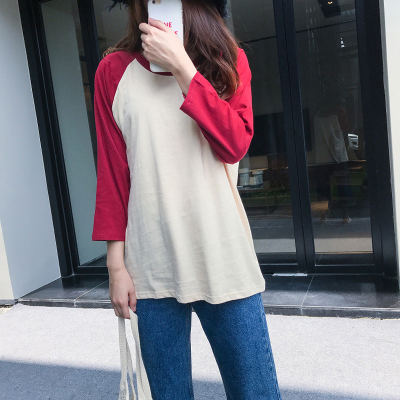 孕妇大码秋款打底上衣内搭 大码款+哺乳款 L 杏色+酒红（大码款）