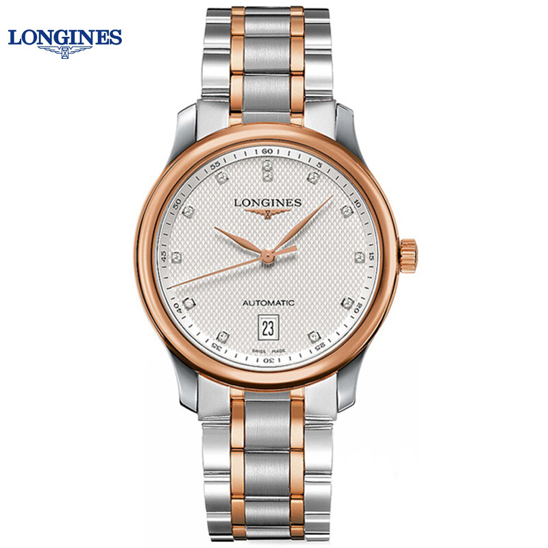 瑞士浪琴(longines)手表名匠系列自动机械男士腕表38.5mm.57.7镶钻间金黑盘_1 L2.628.5.97.7镶钻玫瑰金白盘