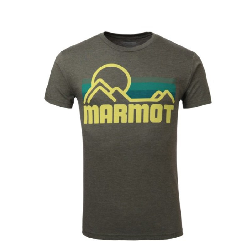 marmot/土拨鼠春夏新款情侣透气棉质圆领短袖T恤/F900446_1 L 橄榄绿花灰色（男款）