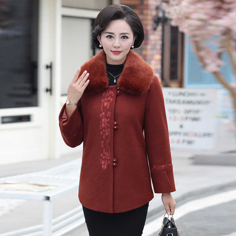 媛宿(YuanSu)妈妈冬装毛呢外套40岁50中老年人女装气质秋冬呢上衣2018新款大衣6570 XXL 咖啡