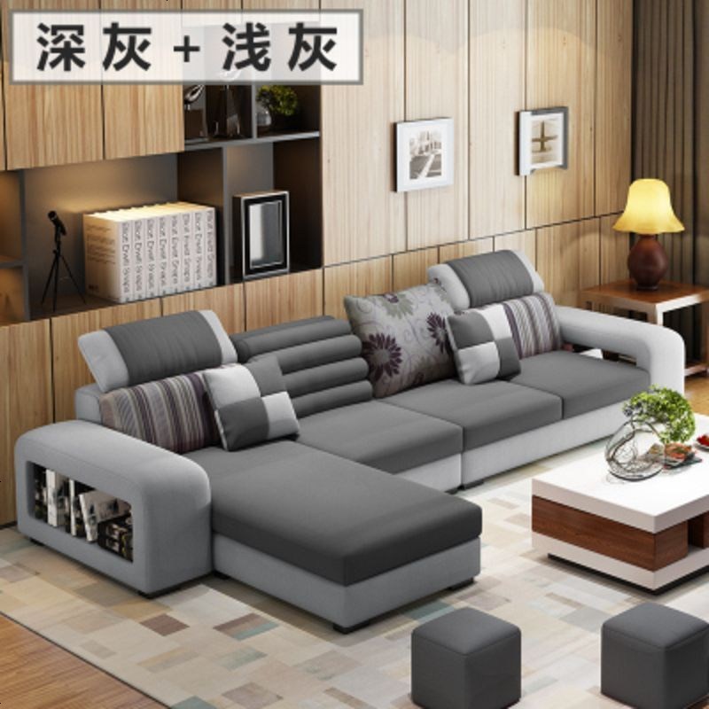 布艺沙发客厅整装科技免洗布小户型家具现代简约经济型三防布沙发_938_572 三位无脚踏[海绵版]_深灰+浅灰