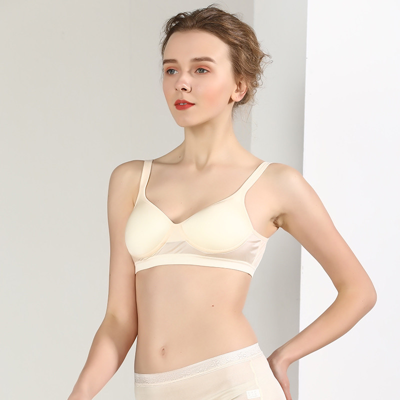 针织真丝文胸女士无钢圈薄款舒适透气桑蚕丝胸罩小胸内衣 皮肤色2075 M