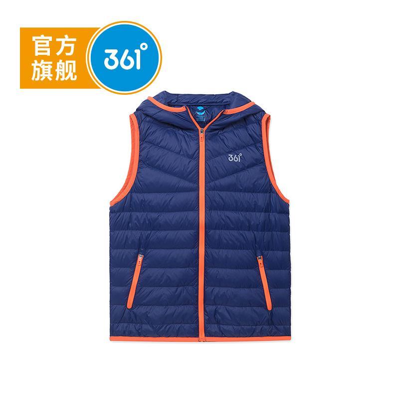 361度童装男童羽绒马夹上衣18冬装新款儿童连帽外套轻薄羽绒服_1 140 电子蓝