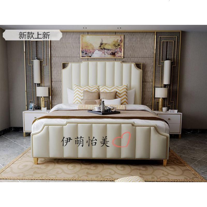 美式乡村床 欧式皮艺床 样板房双人床1.8 床头板 布艺床软包现代 1000mm*2000mm_白色整床