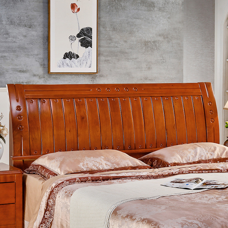 实木床头板简约现代1.8米1.5米双人床头中式2床靠背橡木白茬定制 1800mm*2000mm_福星高照海棠色原木色