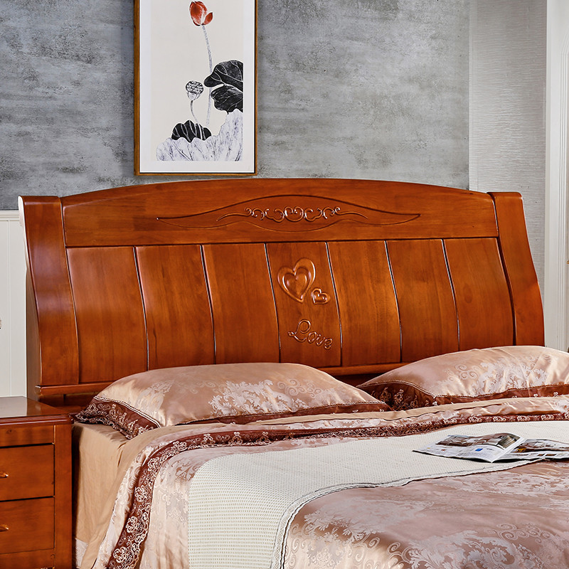 实木床头板简约现代1.8米1.5米双人床头中式2床靠背橡木白茬定制 1500mm*2000mm_心心相印海棠色原木色有货