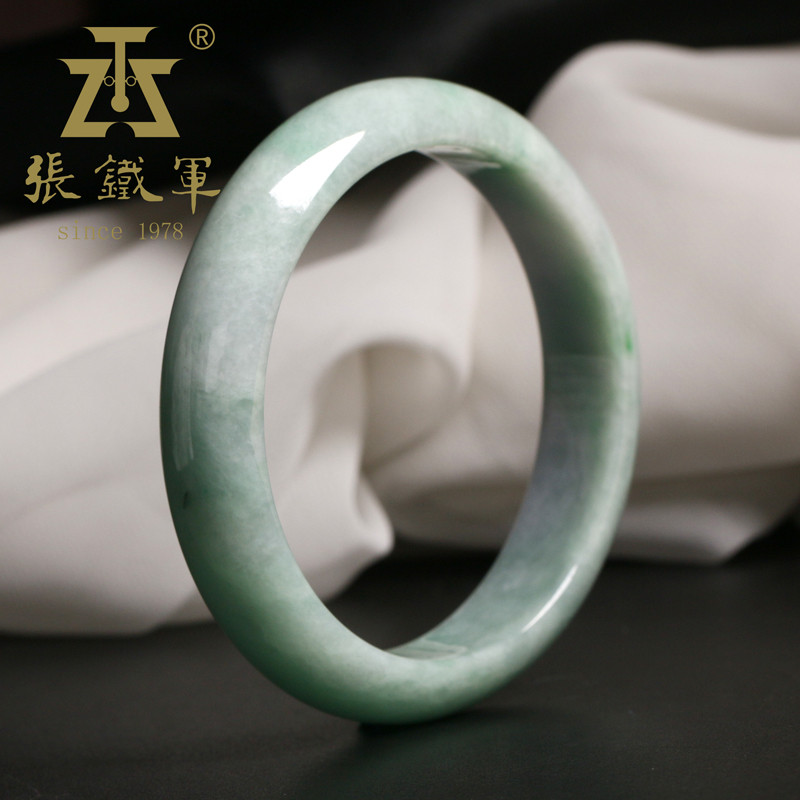 张铁军翡翠玉镯手镯冰糯种飘淡绿镯天然a货顺丰包邮60mm 60mm 翡翠