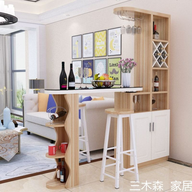 吧台桌家用简约现代客厅多功能隔断柜北欧创意转角酒柜靠墙玄关柜_756_53 组装_浅胡桃色《欧式_》_支架结构