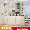 韩式办公室储物酒柜收纳别墅玄关简美镂空多层隔断后现代4吧台 组装_二_三抽浅胡桃白__框架结构