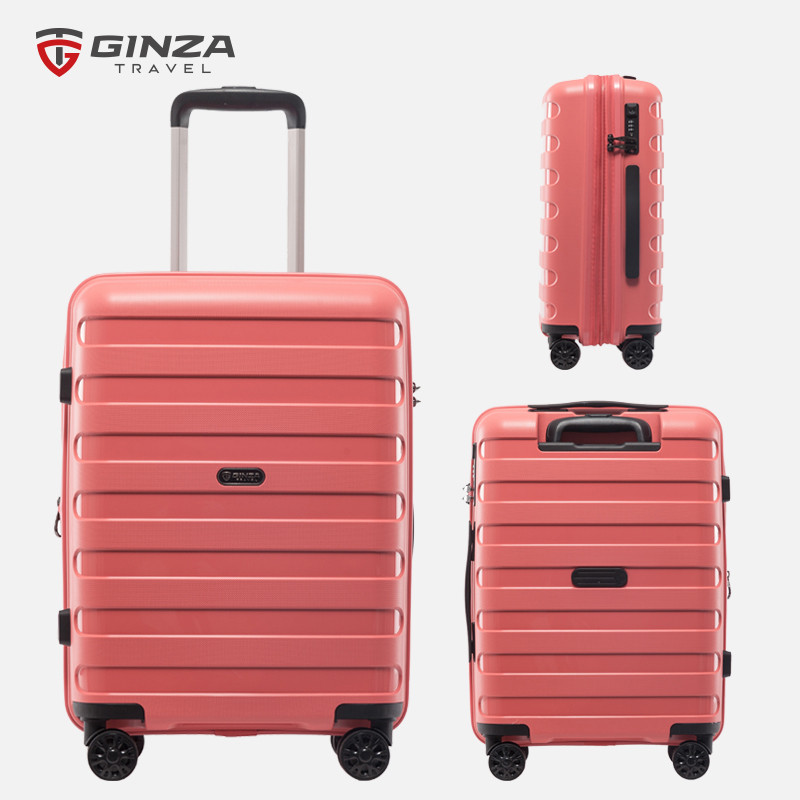 【银座】行李箱拉杆箱万向轮 20寸PP硬箱女 时尚防刮旅行箱可扩展 24寸 红色