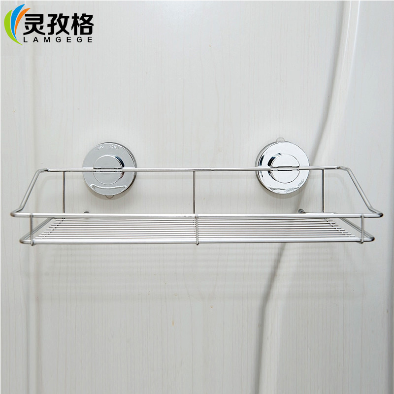 灵孜格 浴室不锈钢吸盘置物架 卫浴厕所盆架 厨房收纳架 壁挂 吸盘长方架623B(35mm长度)