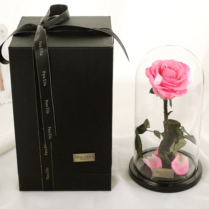 para ella粉色永生花玫瑰花玻璃罩礼盒圣诞节礼物同城鲜花速递情人节