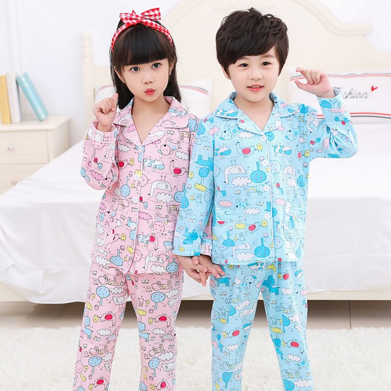 爱心鼠(Aixinshu) 春秋季纯棉开衫男孩女孩长袖中大童儿童居家服春秋天全棉男童女童睡衣家居服套装5633 男童款120码 5号款
