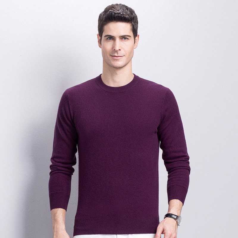 YS恒源祥羊绒衫男圆领秋冬新款纯山羊绒保暖针织衫套头毛衣爸爸装_9 165/84A YAR143500紫色夹花