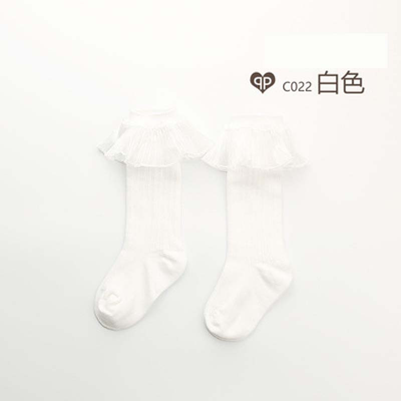 春秋儿童中筒袜女童花边袜婴儿长袜堆堆袜女宝宝袜子通用简约小清新婴童袜子 建议2-4岁<M> 法式百褶花边中筒袜·白色