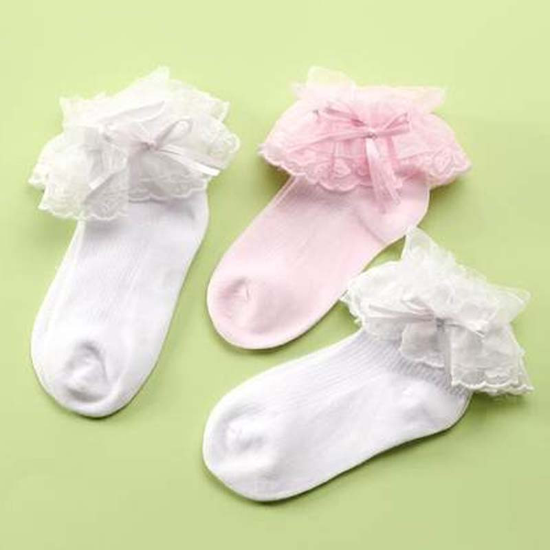 儿童袜子春秋季薄款婴儿袜子男童女童宝宝袜中筒3-5-7-9船袜简约清新婴童袜子 M码4-6岁建议14-16cm 3双装（蕾丝花白蝴蝶结）白+白+粉