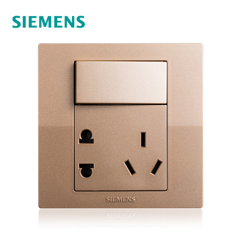 西门子（SIEMENS）开关电源插座面板悦动香槟金五孔USB一开带16A空调86型家用墙壁 一开五孔 悦动香槟金系列