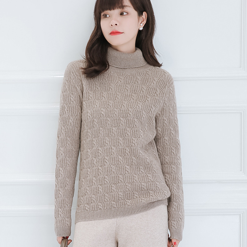 法兰貂秋冬新品高领山羊绒衫女套头纯色针织打底RC1819-00265 深驼色 XL