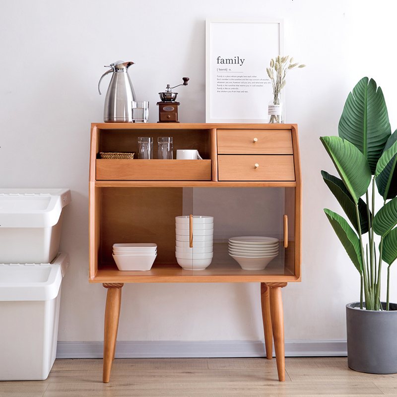 北欧餐边柜实木经典现代简约客厅经济型柜子储物柜多功能茶水柜_404_536 樟子松丨樱桃色_双_